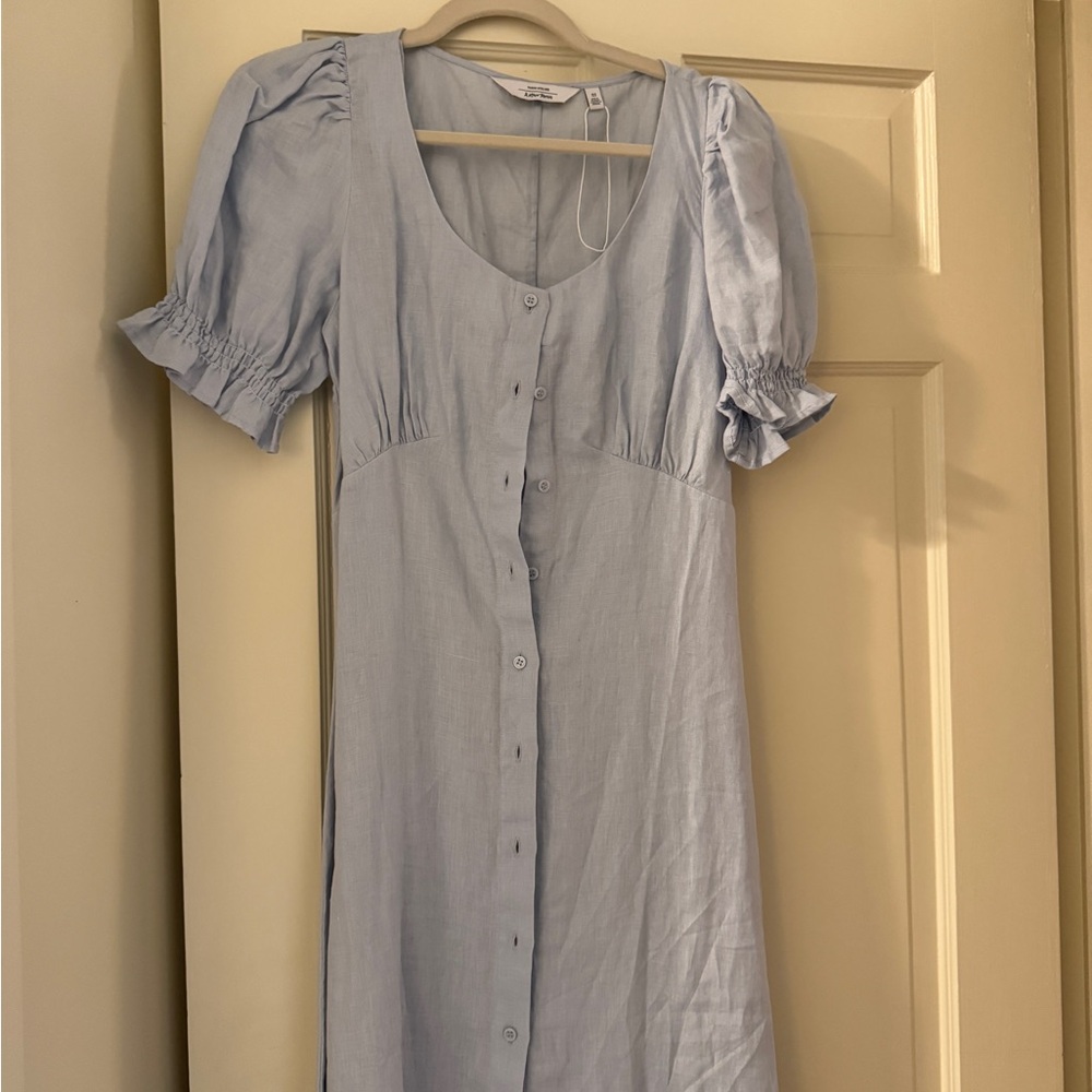 & Other Stories Sky Blue Midi Dress with Puff Sleeves